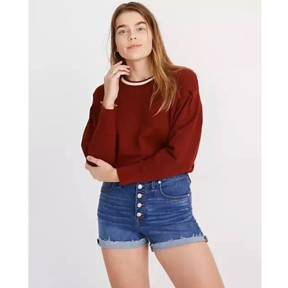 Madewell High Rise Cuffed Button Fly Denim Shorts in Derby Wash